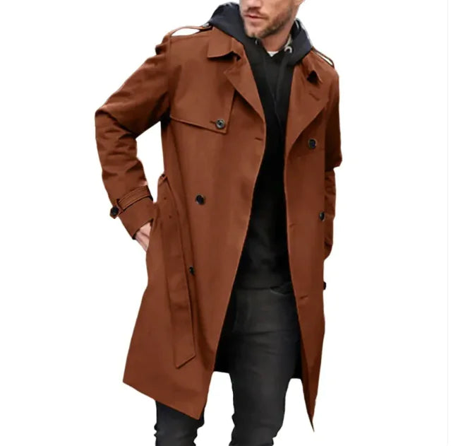 Men's Double-breasted Long-sleeved Lapel Cooked Coat