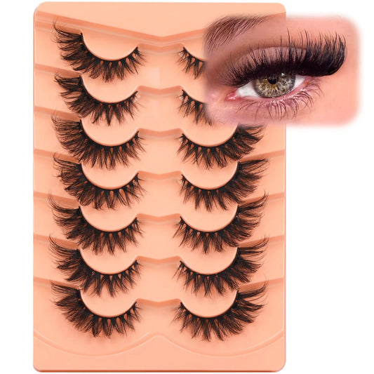 ALICROWN False Eyelashes, 7 Pairs Fluffy Cat Eye, Wispy Strip False Lashes, Mink Lashes, Long Volume, Fake Eyelashes, Cruelty Free, Black K- Fox Eyelashes