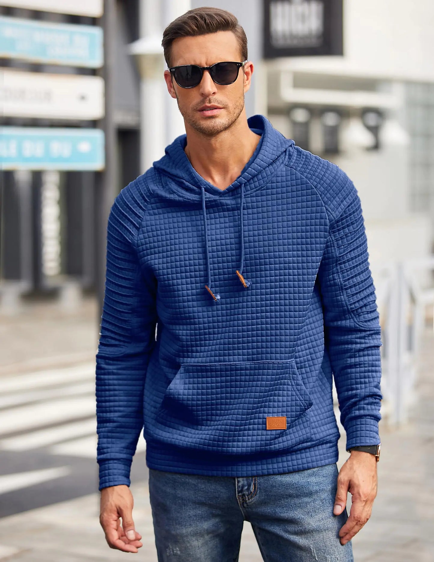 COOFANDY Mens Hoodies Pullover Casaul Long Sleeve Drawstring Waffle Knit Hooded Sweatshirt with Kanga Pocket XX-Large Royal Blue