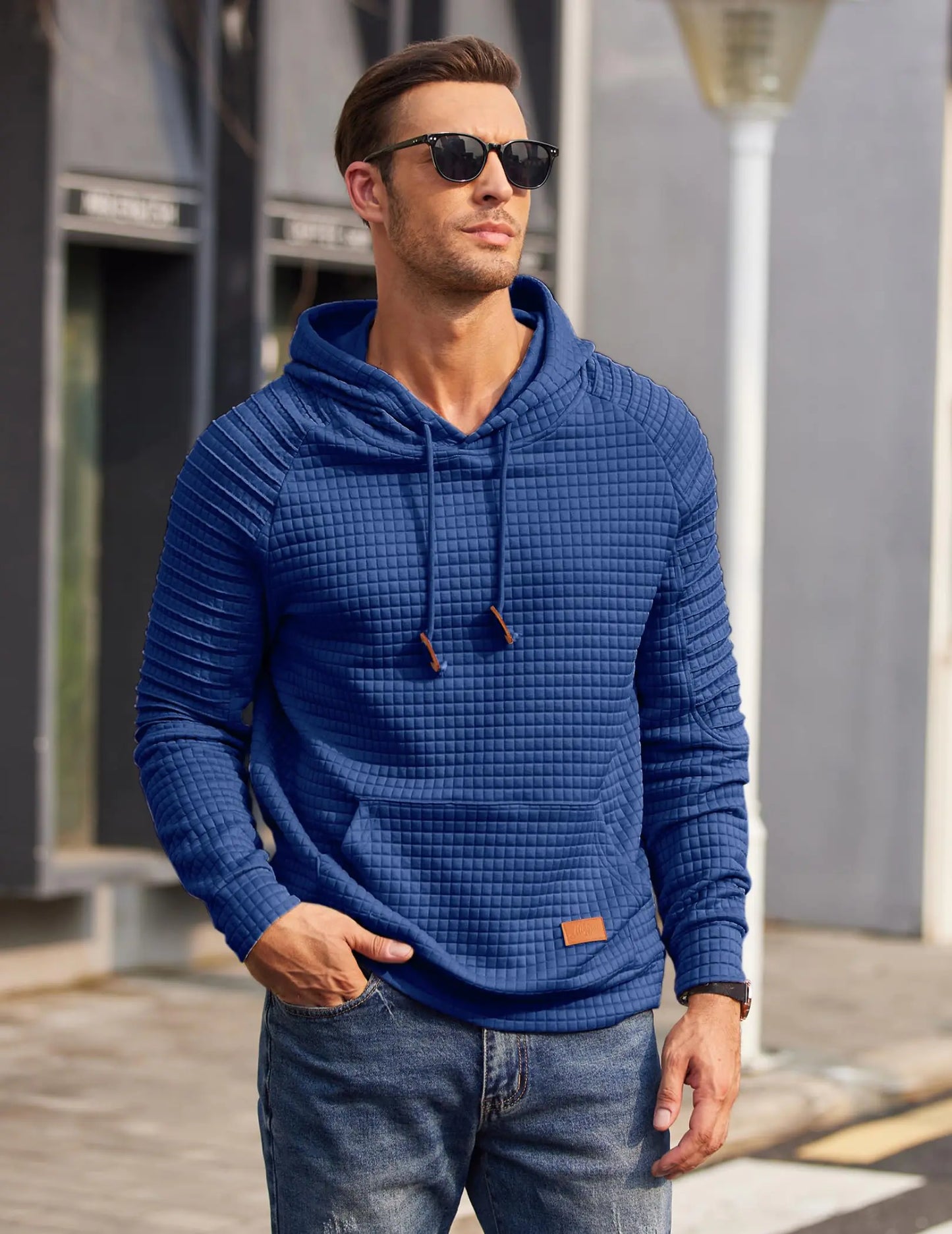 COOFANDY Mens Hoodies Pullover Casaul Long Sleeve Drawstring Waffle Knit Hooded Sweatshirt with Kanga Pocket XX-Large Royal Blue