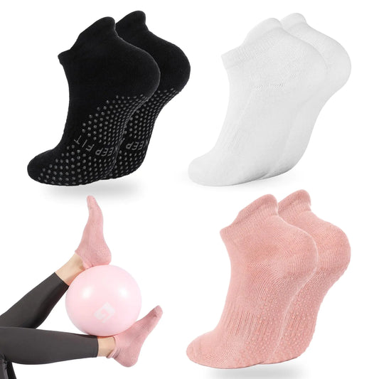 Grip Yoga Pilates Socks Non Slip Barre Athletic Socks with Grips for Women Black/White/Pink Cotton