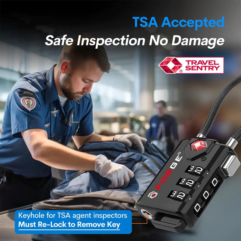 TSA Approved Cable Luggage Locks, Re-settable Combination with Alloy Body Black Single Pack