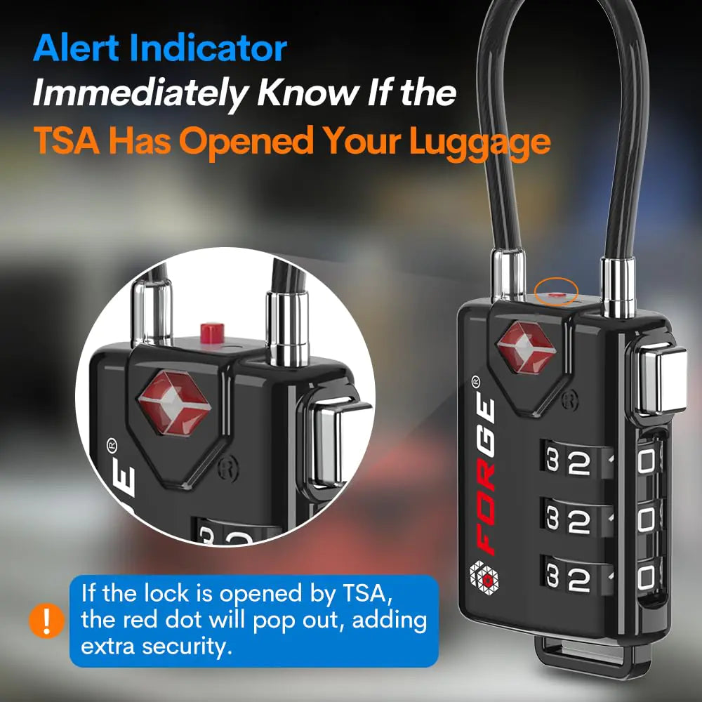 TSA Approved Cable Luggage Locks, Re-settable Combination with Alloy Body Black Single Pack