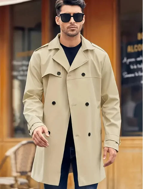 Men's Double-breasted Long-sleeved Lapel Cooked Coat