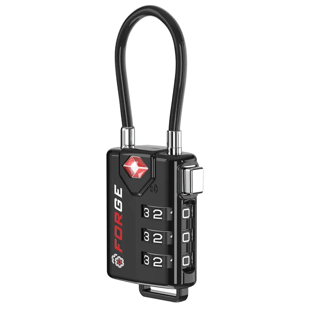 TSA Approved Cable Luggage Locks, Re-settable Combination with Alloy Body Black Single Pack