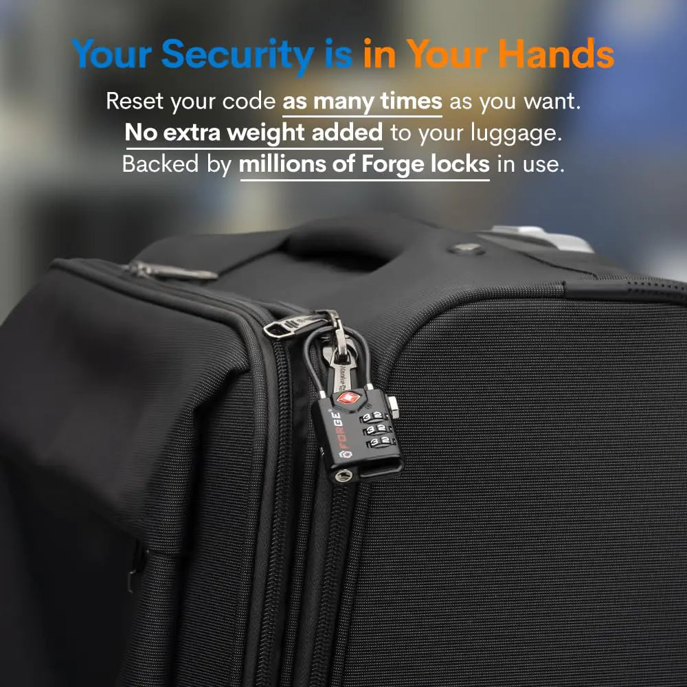 TSA Approved Cable Luggage Locks, Re-settable Combination with Alloy Body Black Single Pack